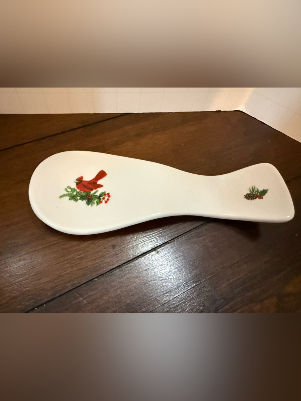 Royal Norfolk Spoon Rest Holder Christmas Red Cardinal Acorn Holly